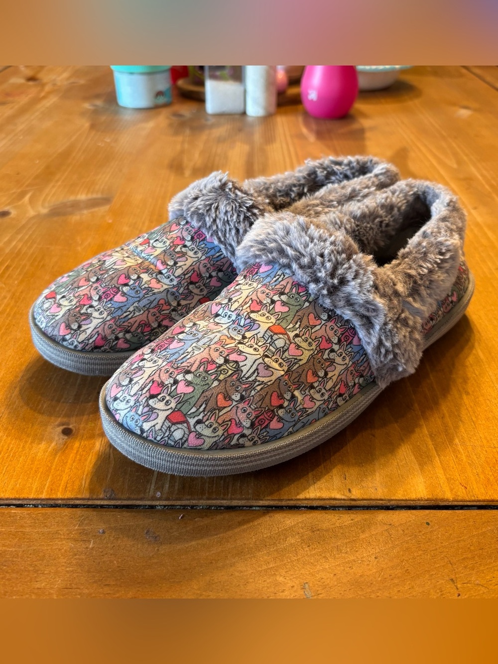 Skechers BOBS womens Too Cozy Luver Laddie slippers dog print gray 8